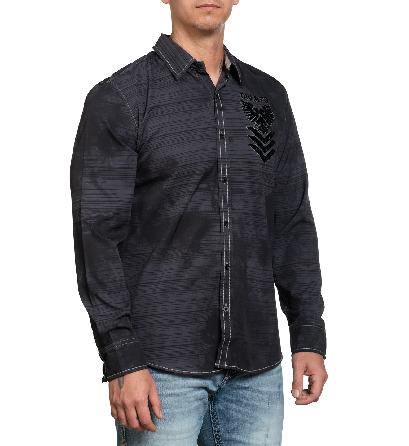 AFFLICTION'S MENS LAYTON LONG-SLEEVE WOVEN BUTTON-DOWN SHIRT