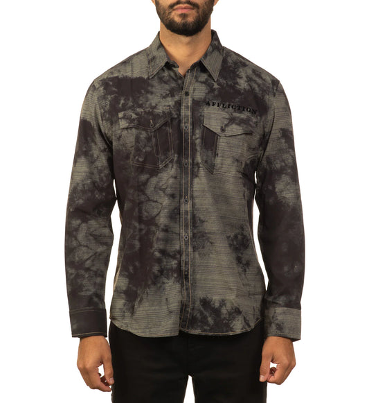 AFFLICTION'S MENS GALLATIN LONG-SLEEVE WOVEN BUTTON-DOWN SHIRT