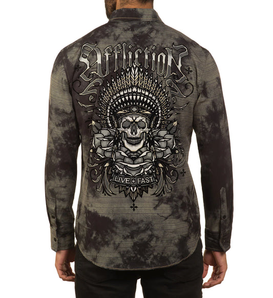 AFFLICTION'S MENS GALLATIN LONG-SLEEVE WOVEN BUTTON-DOWN SHIRT
