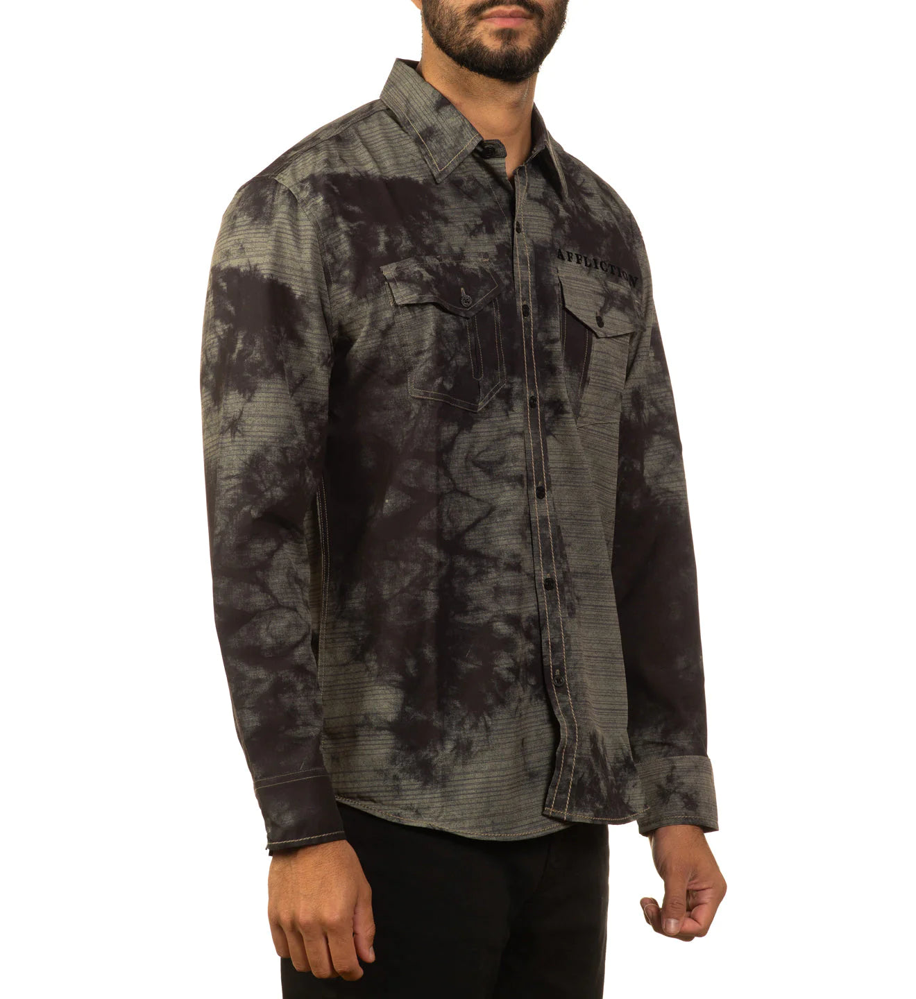 AFFLICTION'S MENS GALLATIN LONG-SLEEVE WOVEN BUTTON-DOWN SHIRT