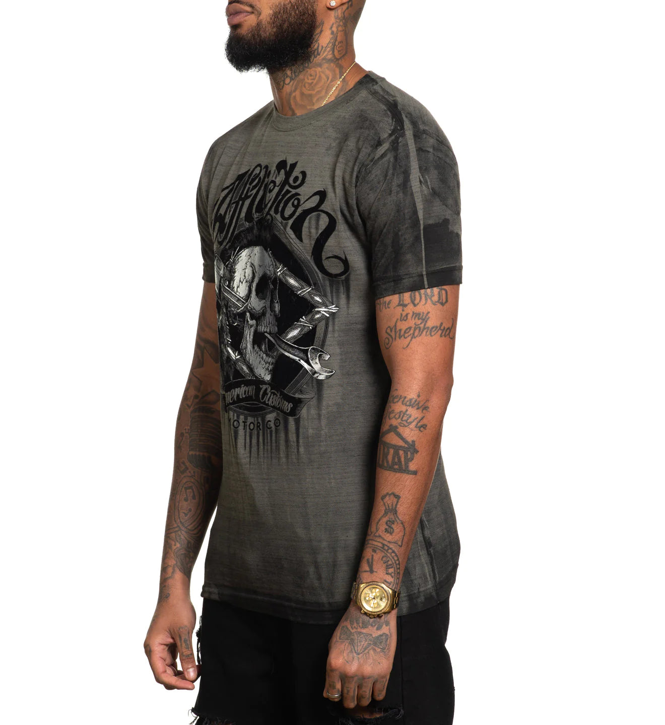 AFFLICTION AC OAKLEY OIL SHORT-SLEEVE TEE
