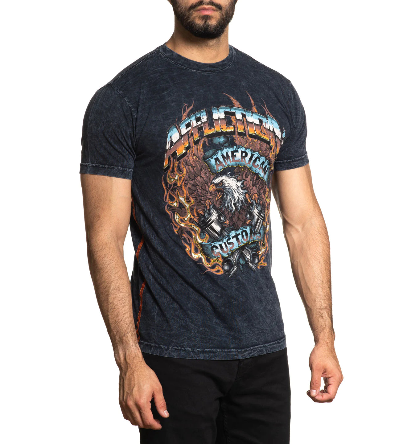 AFFLICTION AC EAGLE FIRE SHORT-SLEEVE TEE STITCH UP SIDE