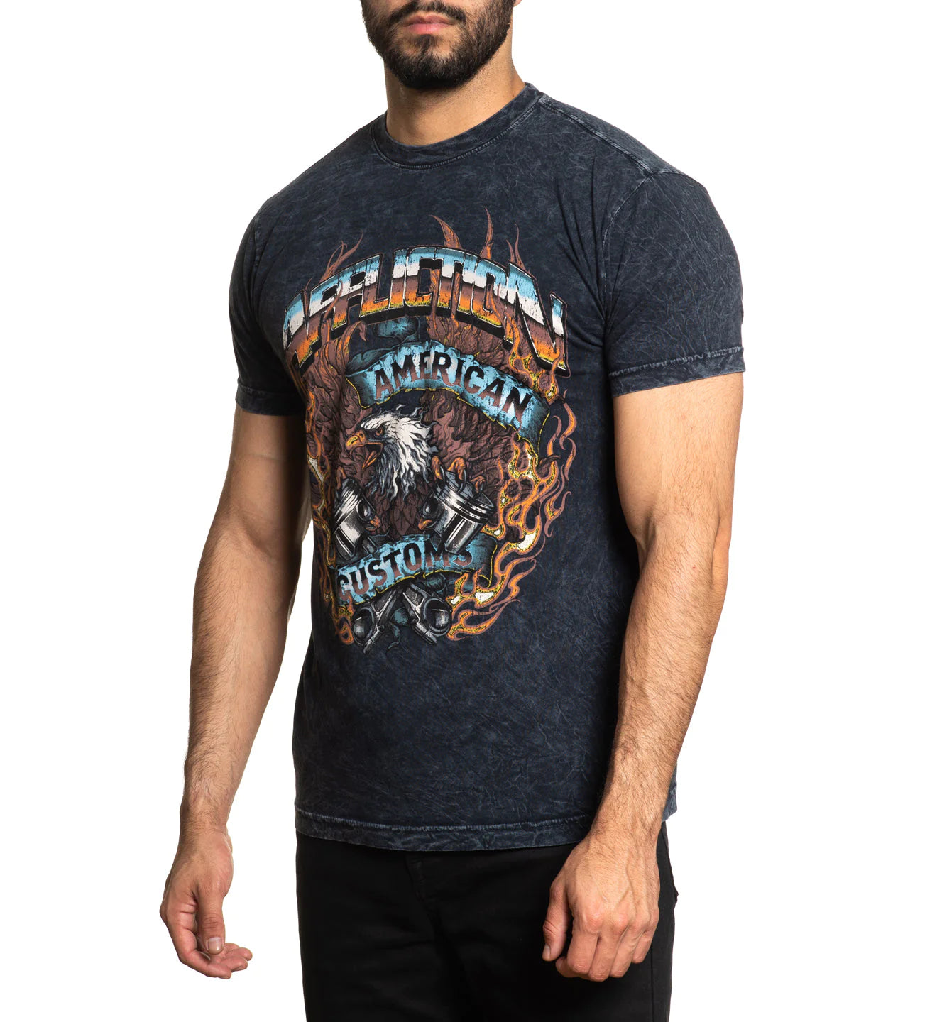 AFFLICTION AC EAGLE FIRE SHORT-SLEEVE TEE STITCH UP SIDE