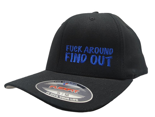 FUCK AROUND FIND OUT FlexFit Adult Hat Black / Blue