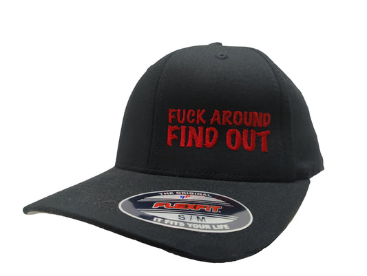FUCK AROUND FIND OUT FlexFit Adult Hat Black / Red