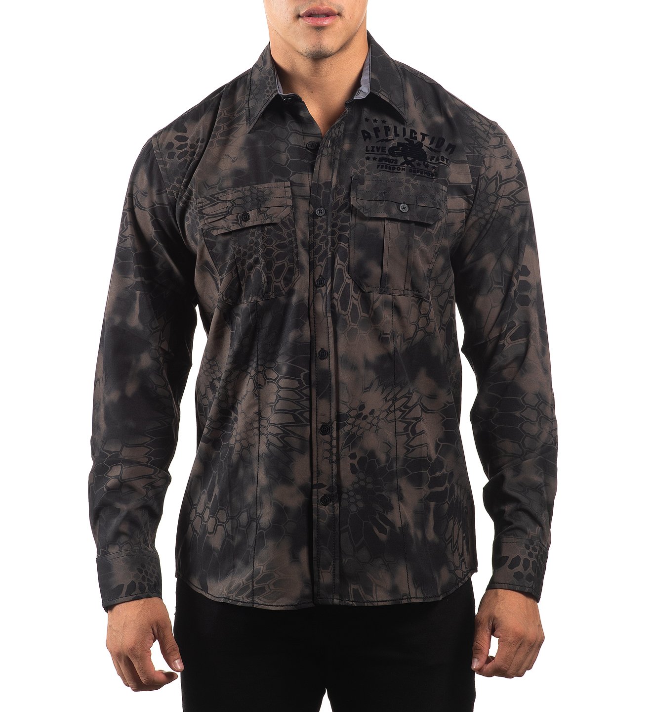 AFFLICTION'S MENS SANCTION LONG-SLEEVE BUTTON-DOWN SHIRT