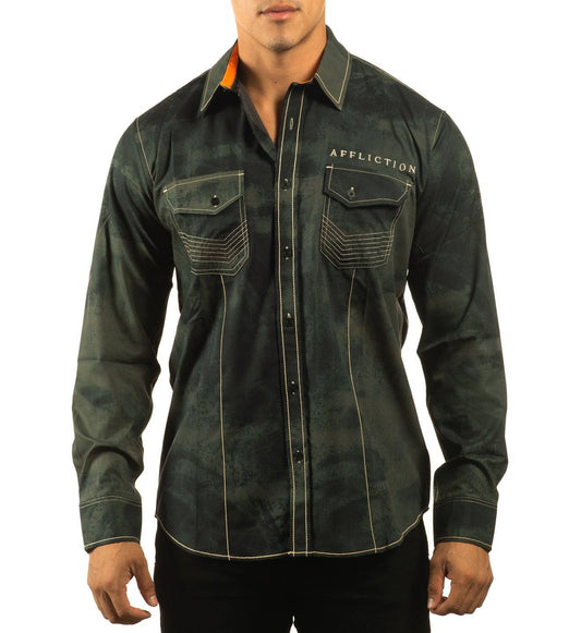 AFFLICTION'S MENS EMBLEMATIC LONG-SLEEVE BUTTON-DOWN SHIRT
