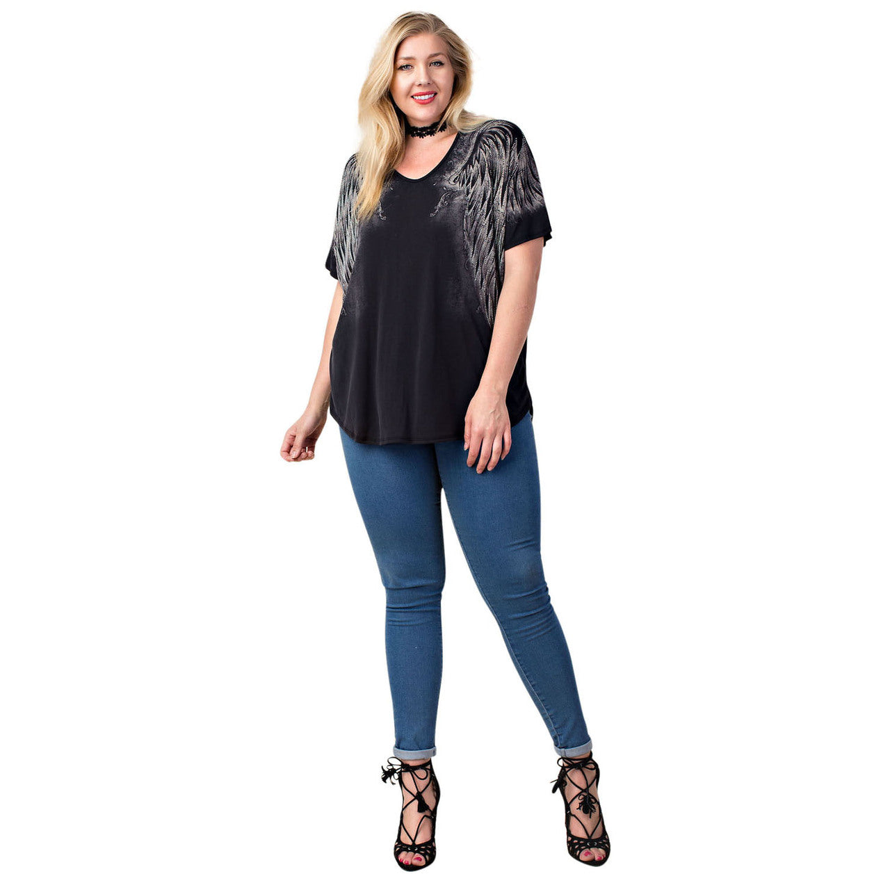 PLUS SIZE Vocal Stone-Embellished Wing Print