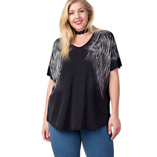 PLUS SIZE Vocal Stone-Embellished Wing Print