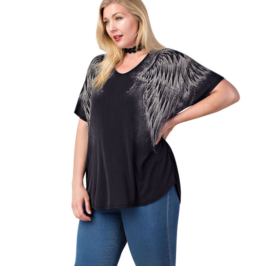 PLUS SIZE Vocal Stone-Embellished Wing Print