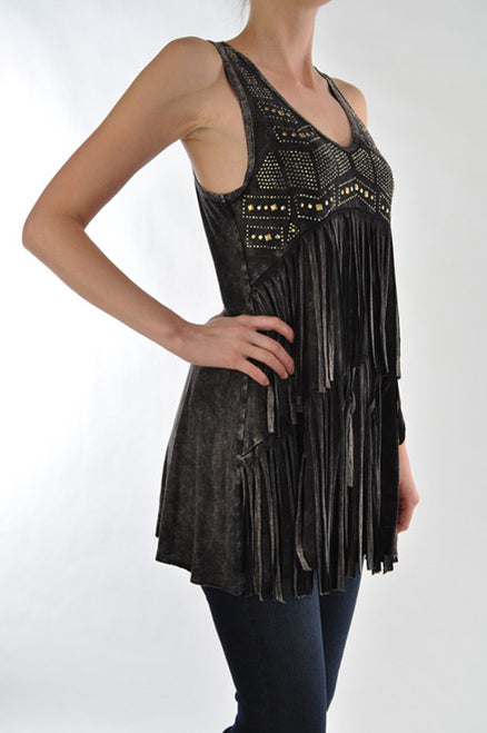 T Party FRINGE TANK TOP BLACK