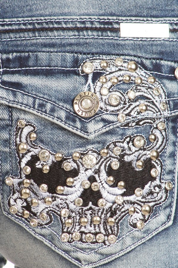 PLATINUM PLUSH WOMEN'S SHORTS W/ RHINESTONES & SKULL