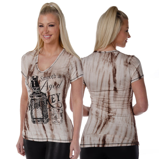 LIBERTY WEAR Smooth As Aged Whiskey Graphic V-Neck Top