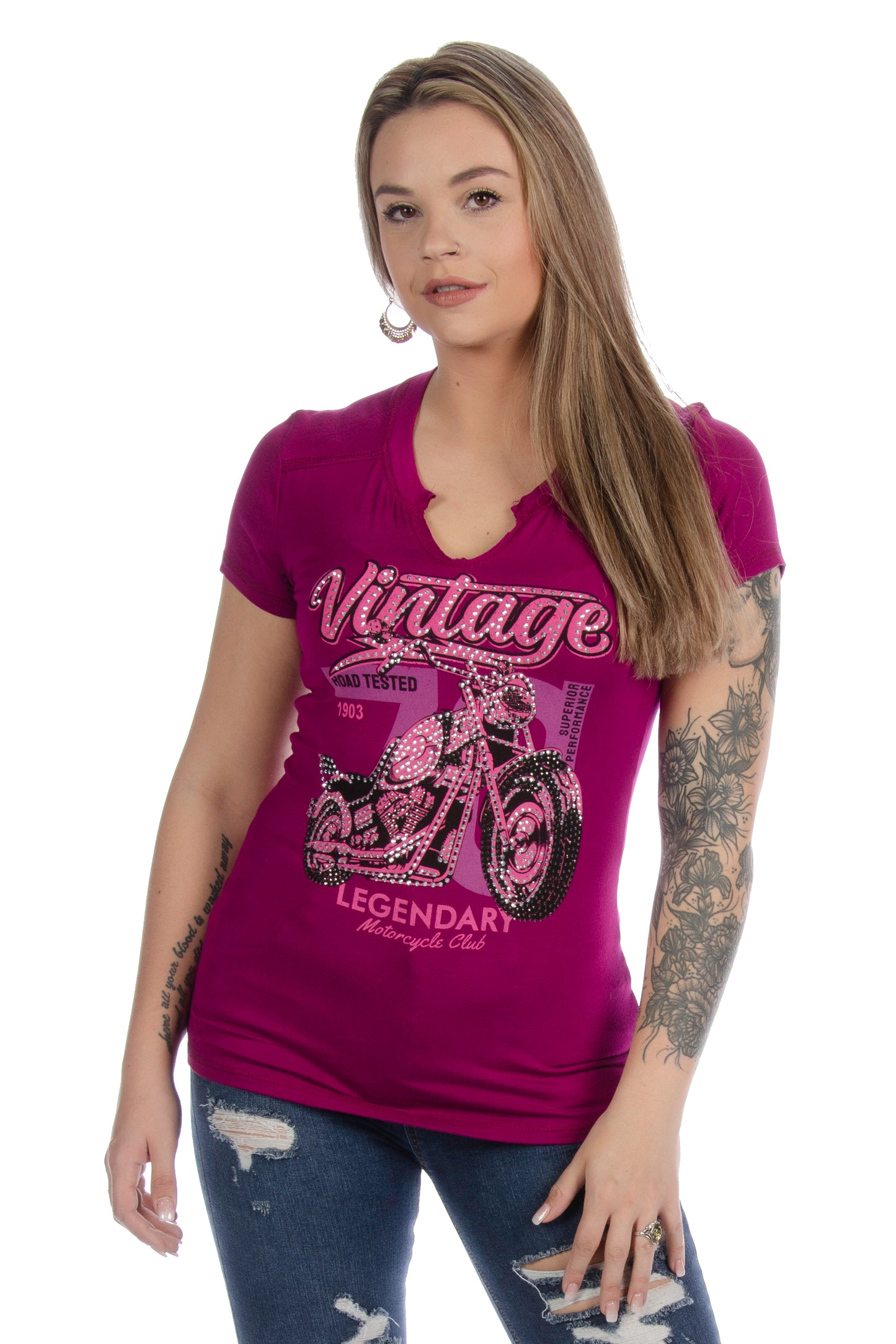 LIBERTY WEAR Spitfire Notch Neckline Graphic Top