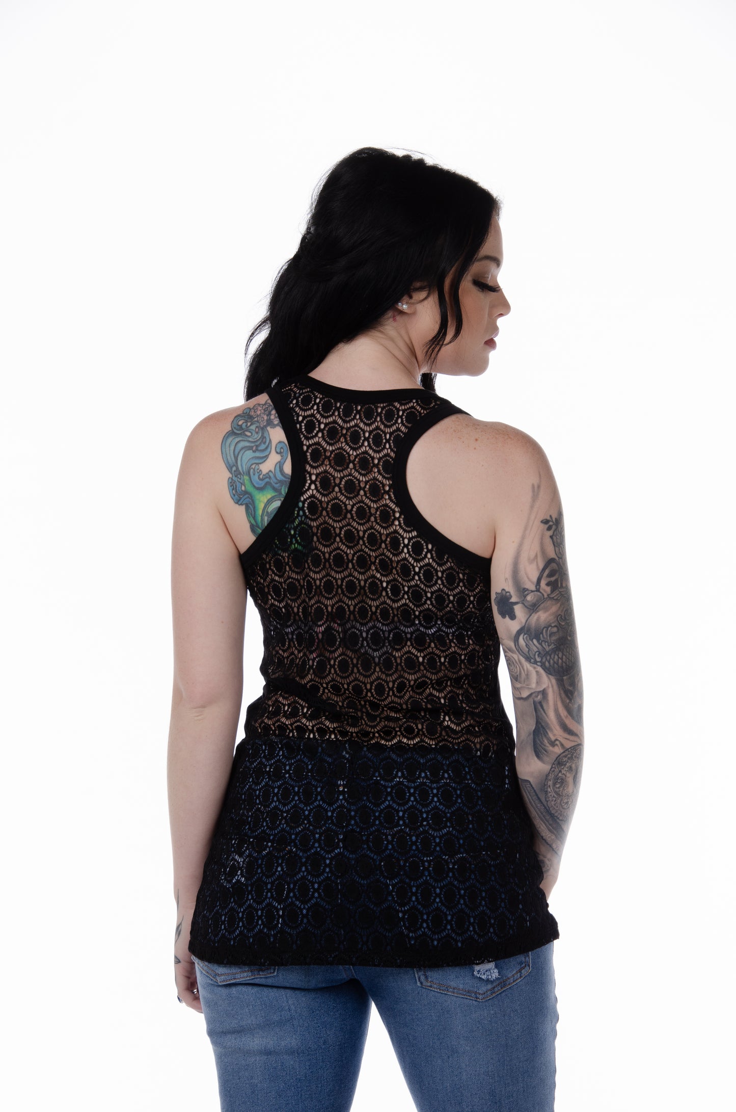 LIBERTY WEAR Gibson Slit-Front Graphic Tank Top w/ Lace Back