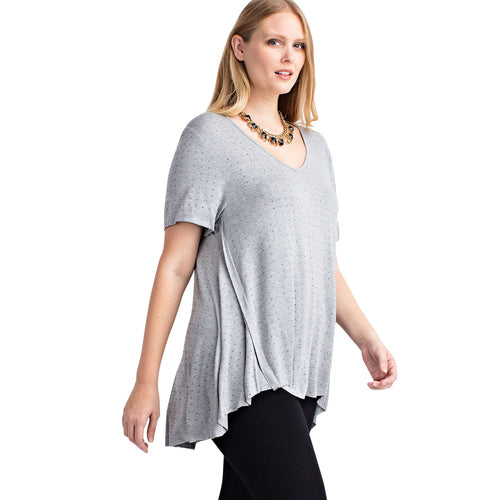 PLUS SIZE SHORT SLEEVE TOP W/ STONES (GRAY)