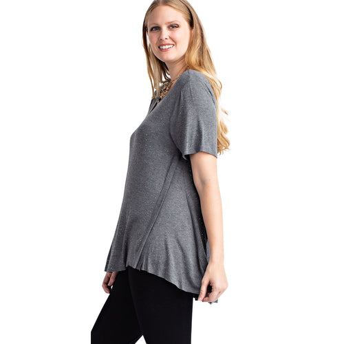 PLUS SIZE SHORT-SLEEVE TOP W/ STONES (CHARCOAL)