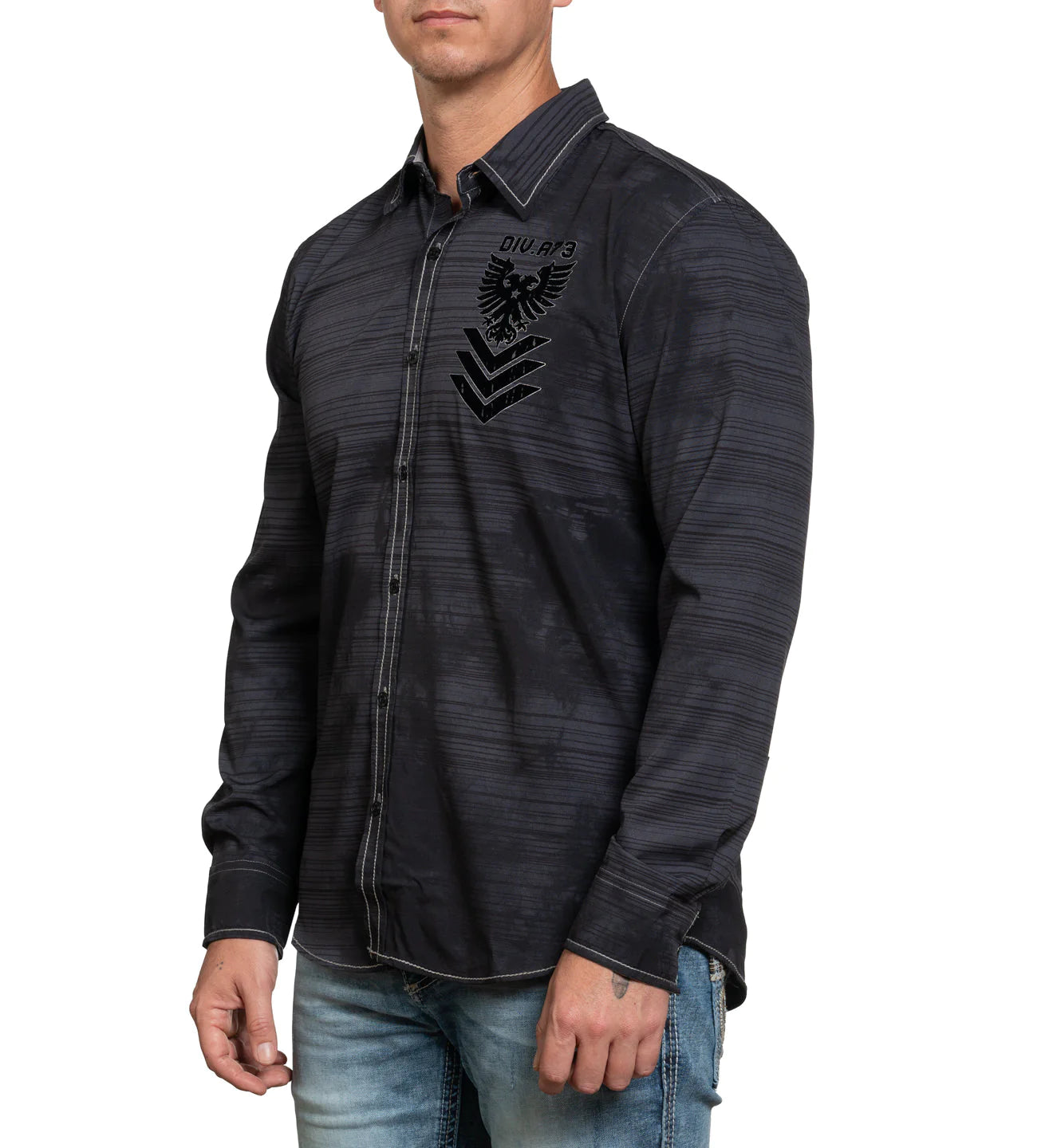 AFFLICTION'S MENS LAYTON LONG-SLEEVE WOVEN BUTTON-DOWN SHIRT