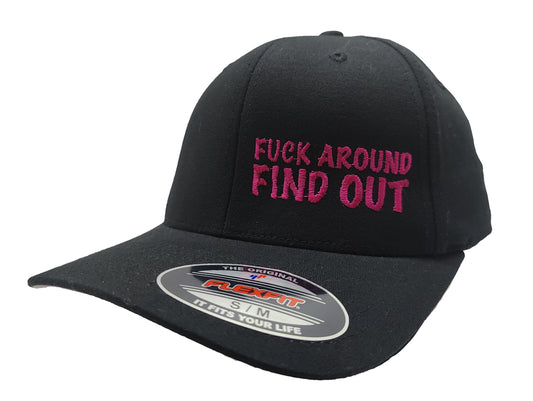 FUCK AROUND FIND OUT FlexFit Adult Hat Black / Pink