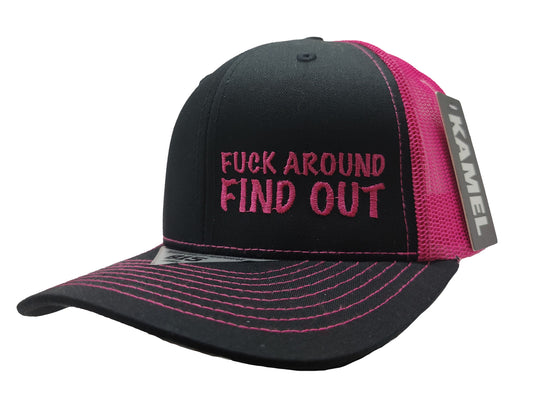 FUCK AROUND FIND OUT Kamel Adult Hat 815 Black / Pink
