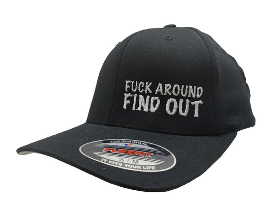 FUCK AROUND FIND OUT FlexFit Adult Hat Black / White