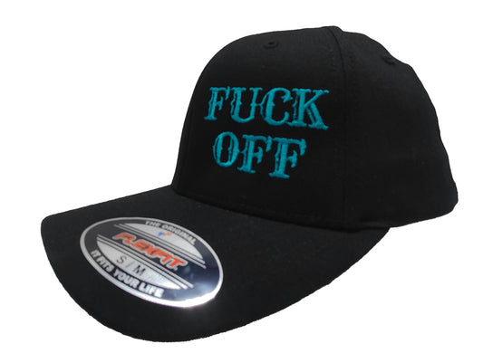 FUCK OFF FlexFit Adult Hat Black / Light Blue