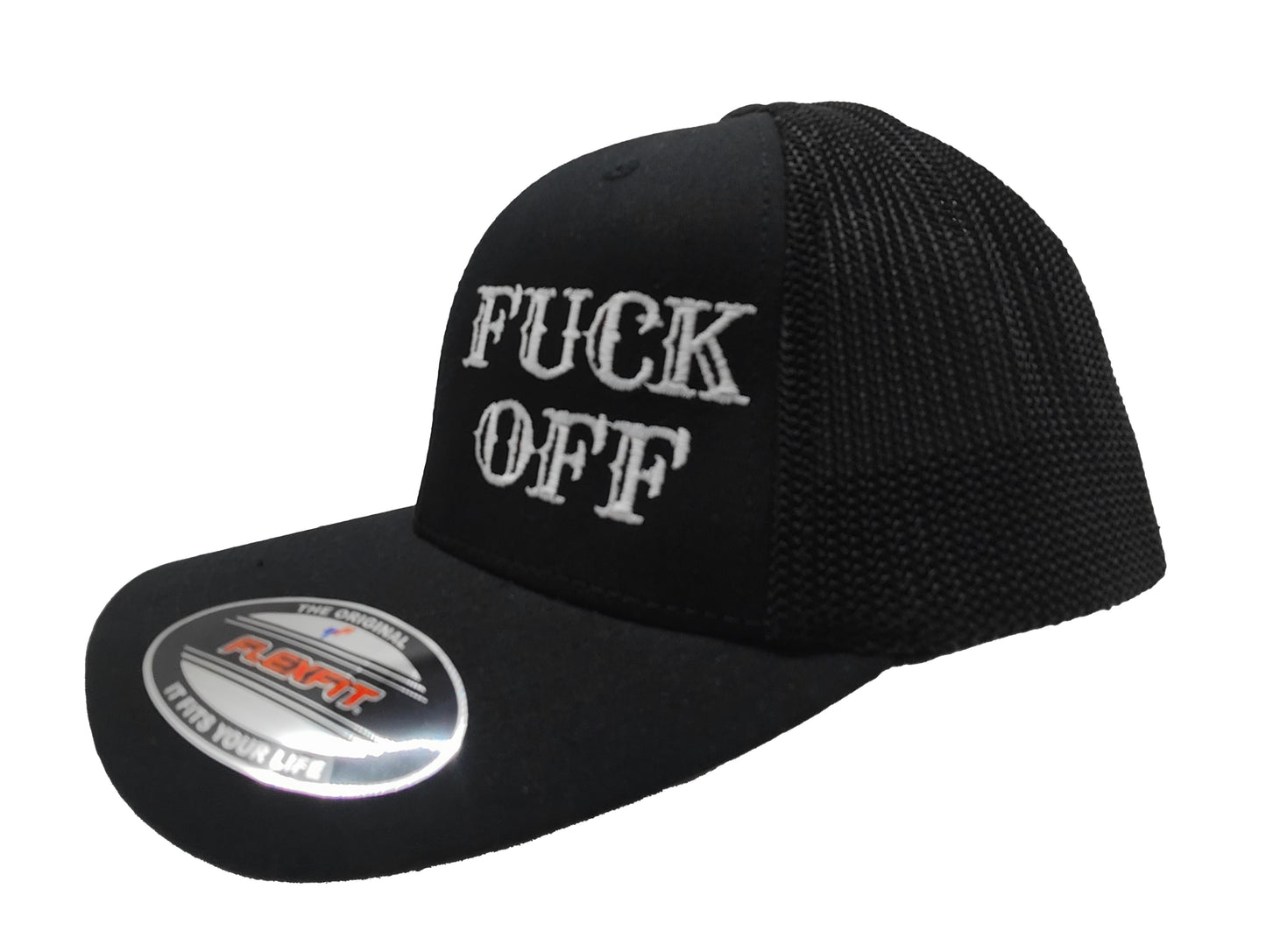 FUCK OFF FlexFit Adult Hat Black / White Mesh