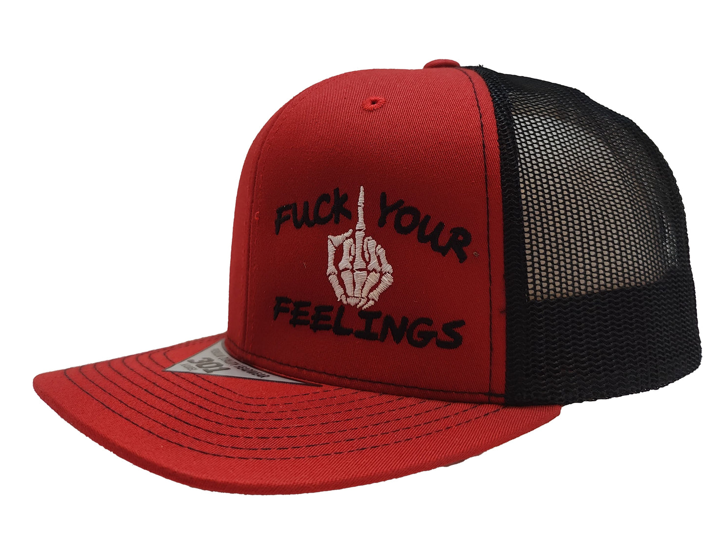 FUCK YOUR FEELINGS Kamel Adult Flat Bill Hat 301 Red / Black