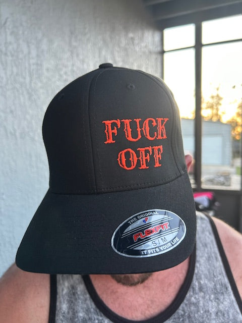 FUCK OFF FlexFit Adult Hat Black / Orange