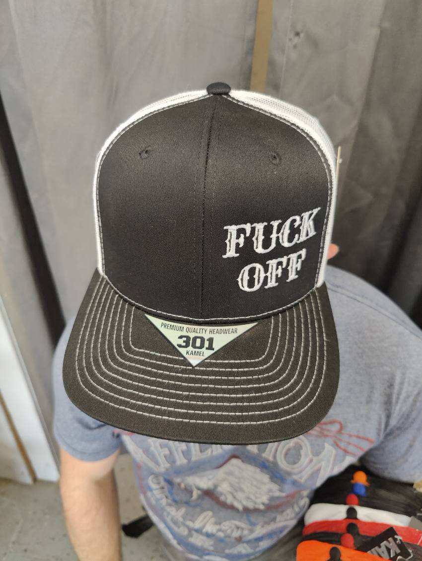 FUCK OFF Kamel Adult Flat Bill Hat 301 Black / White