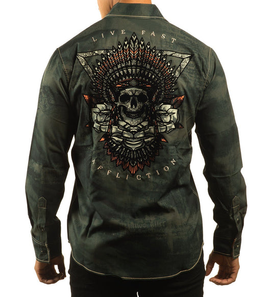 AFFLICTION'S MENS EMBLEMATIC LONG-SLEEVE BUTTON-DOWN SHIRT