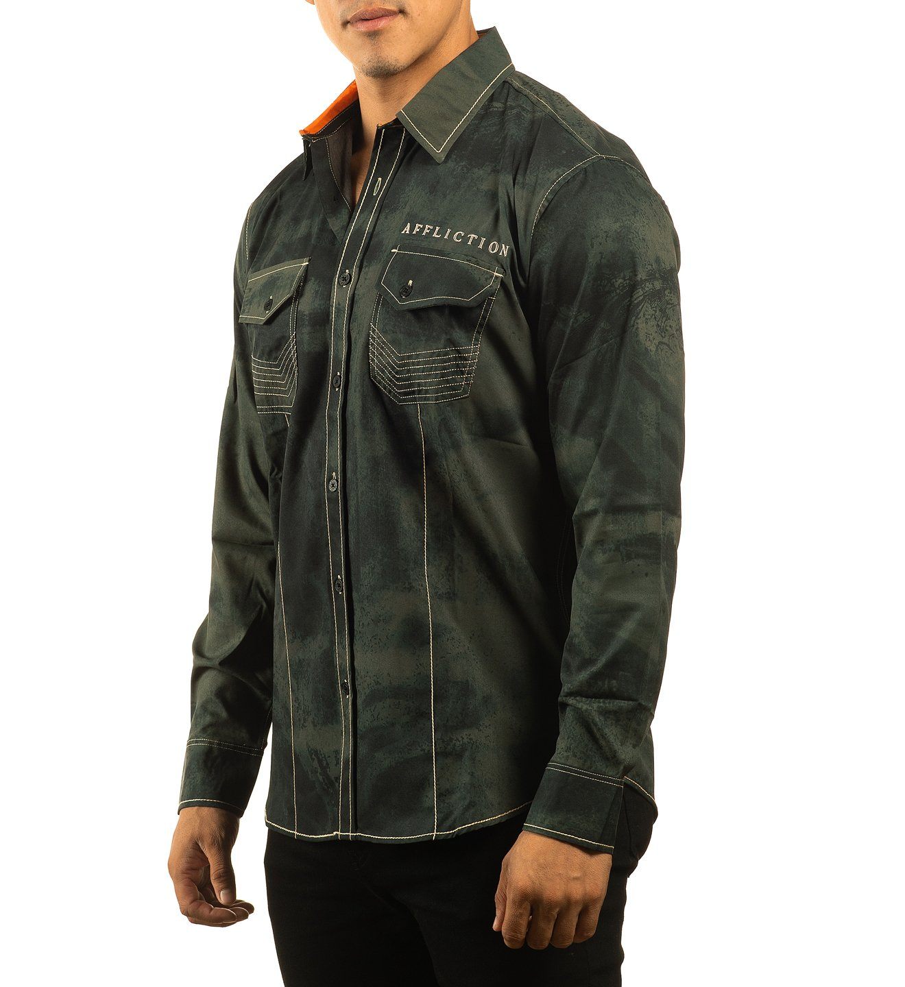 AFFLICTION'S MENS EMBLEMATIC LONG-SLEEVE BUTTON-DOWN SHIRT