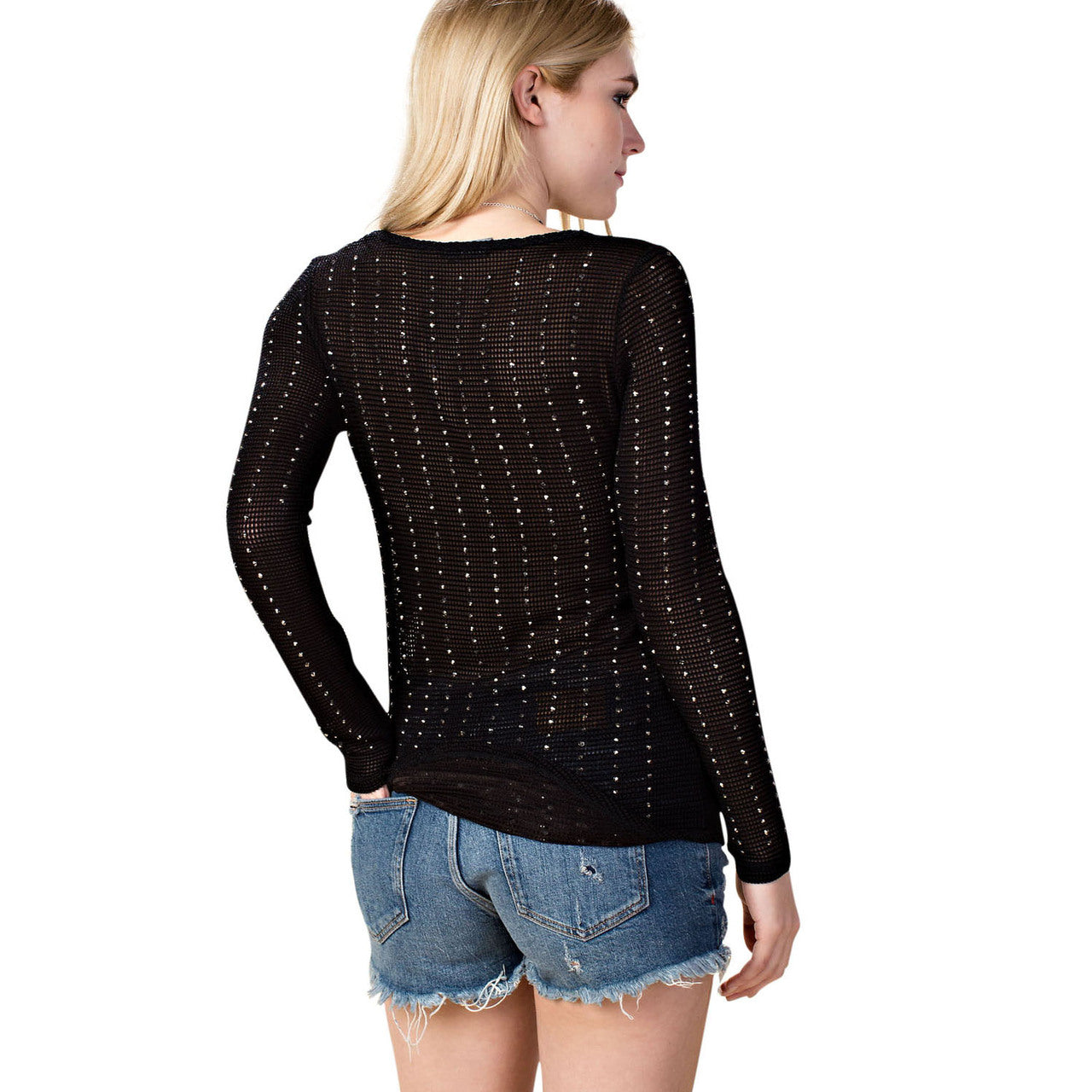 Vocal Long-Sleeve TOP w/ Stone Detail (BLACK)
