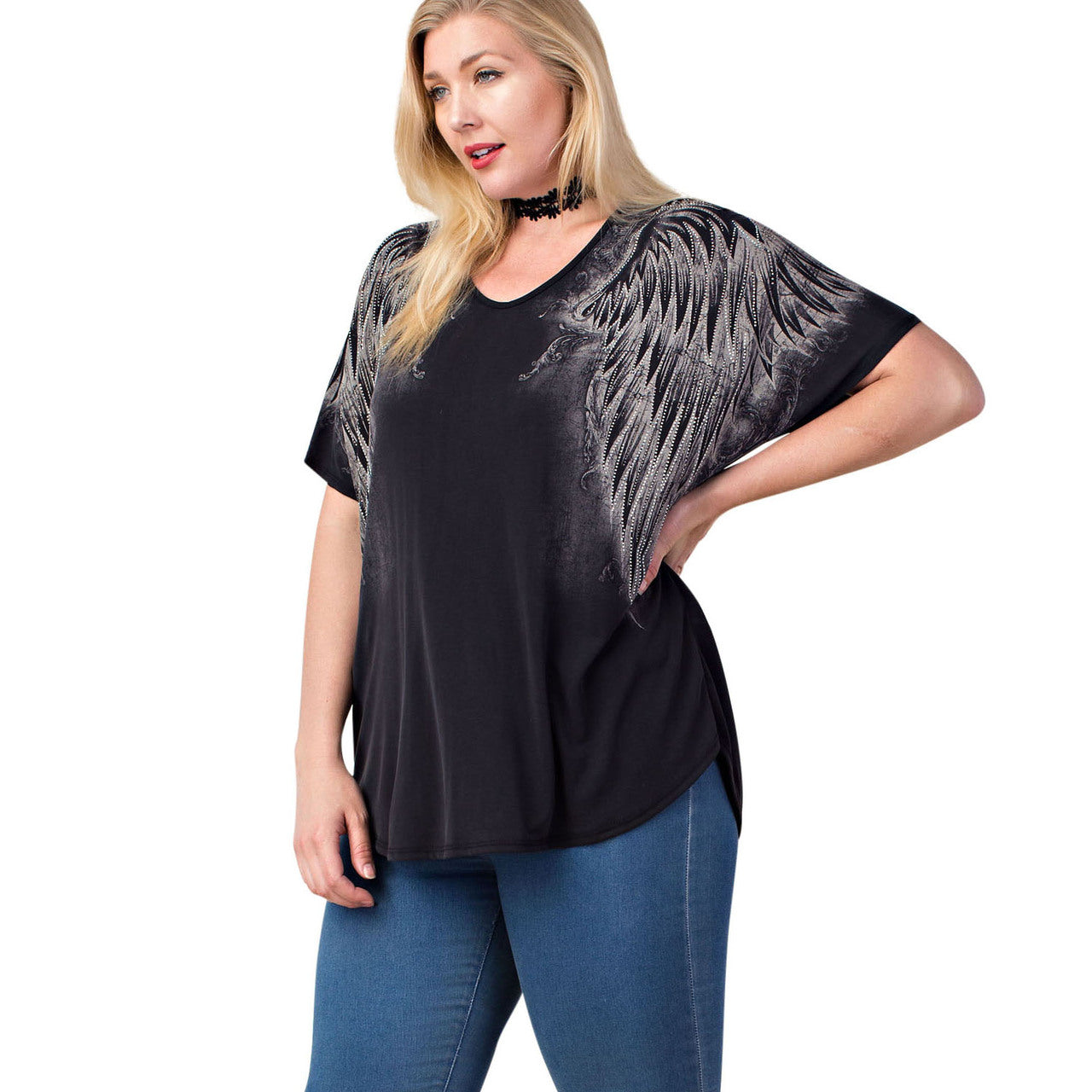 PLUS SIZE Vocal Stone-Embellished Wing Print
