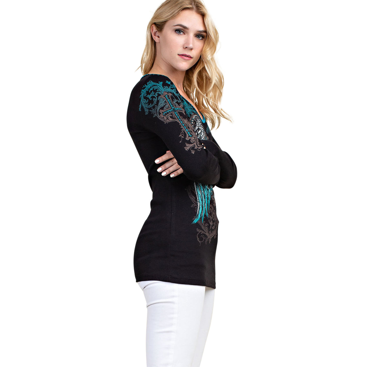 Vocal Classic Cross Wing TOP W/ Stitches Long Sleeve