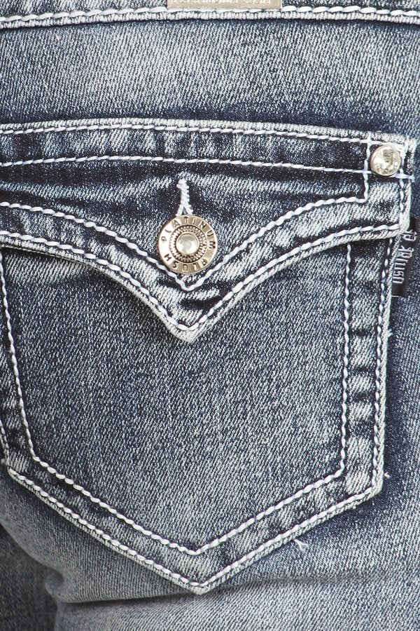 PLATINUM PLUSH WOMEN'S JEANS WITH RHINESTONE POCKETS & LACE-UP SIDES