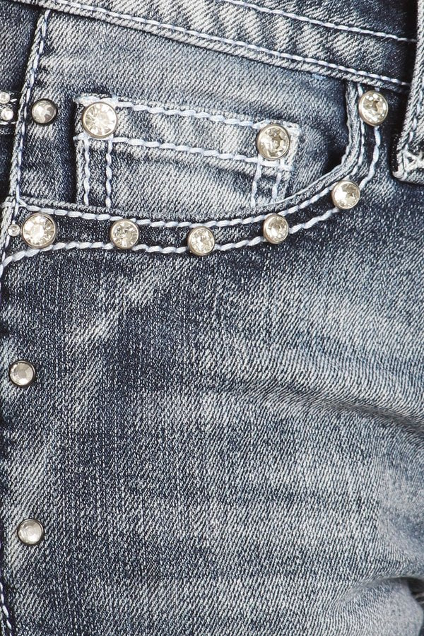 PLATINUM PLUSH WOMEN'S JEANS WITH RHINESTONE POCKETS & LACE-UP SIDES