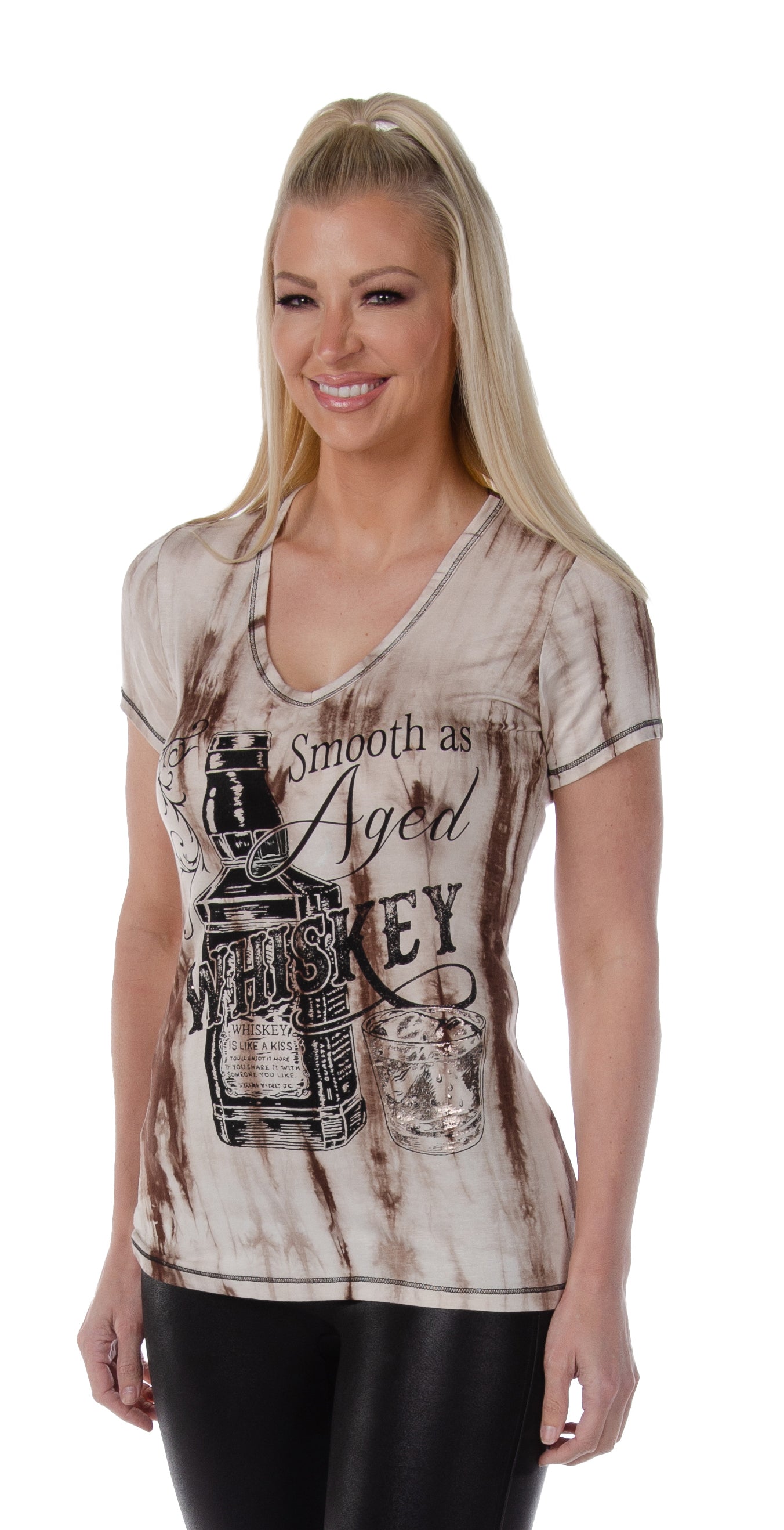 LIBERTY WEAR Smooth As Aged Whiskey Graphic V-Neck Top