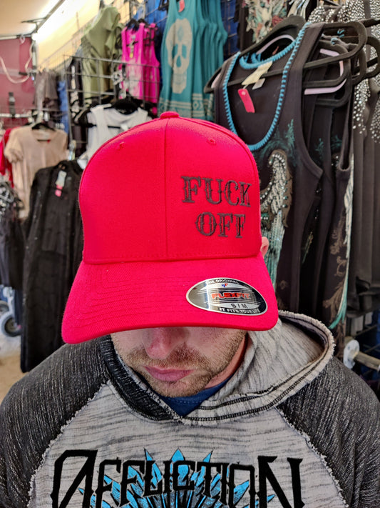 FUCK OFF FlexFit Adult Men's Hat Black / Red