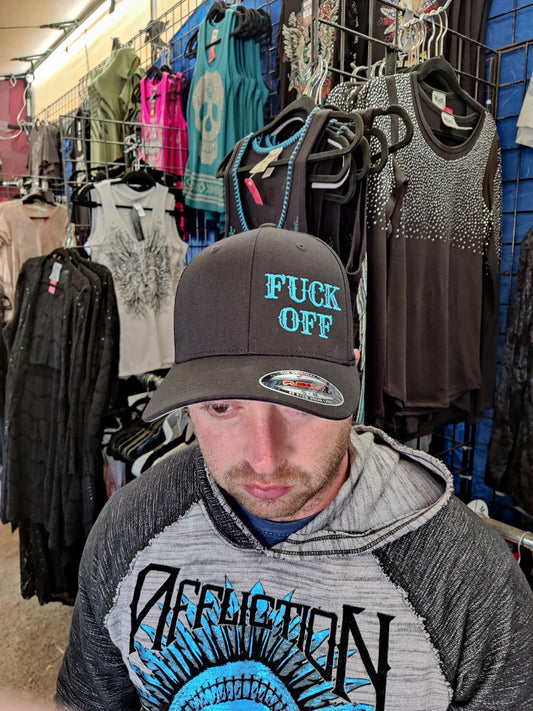 FUCK OFF FlexFit Adult Men's Hat Blue / Black